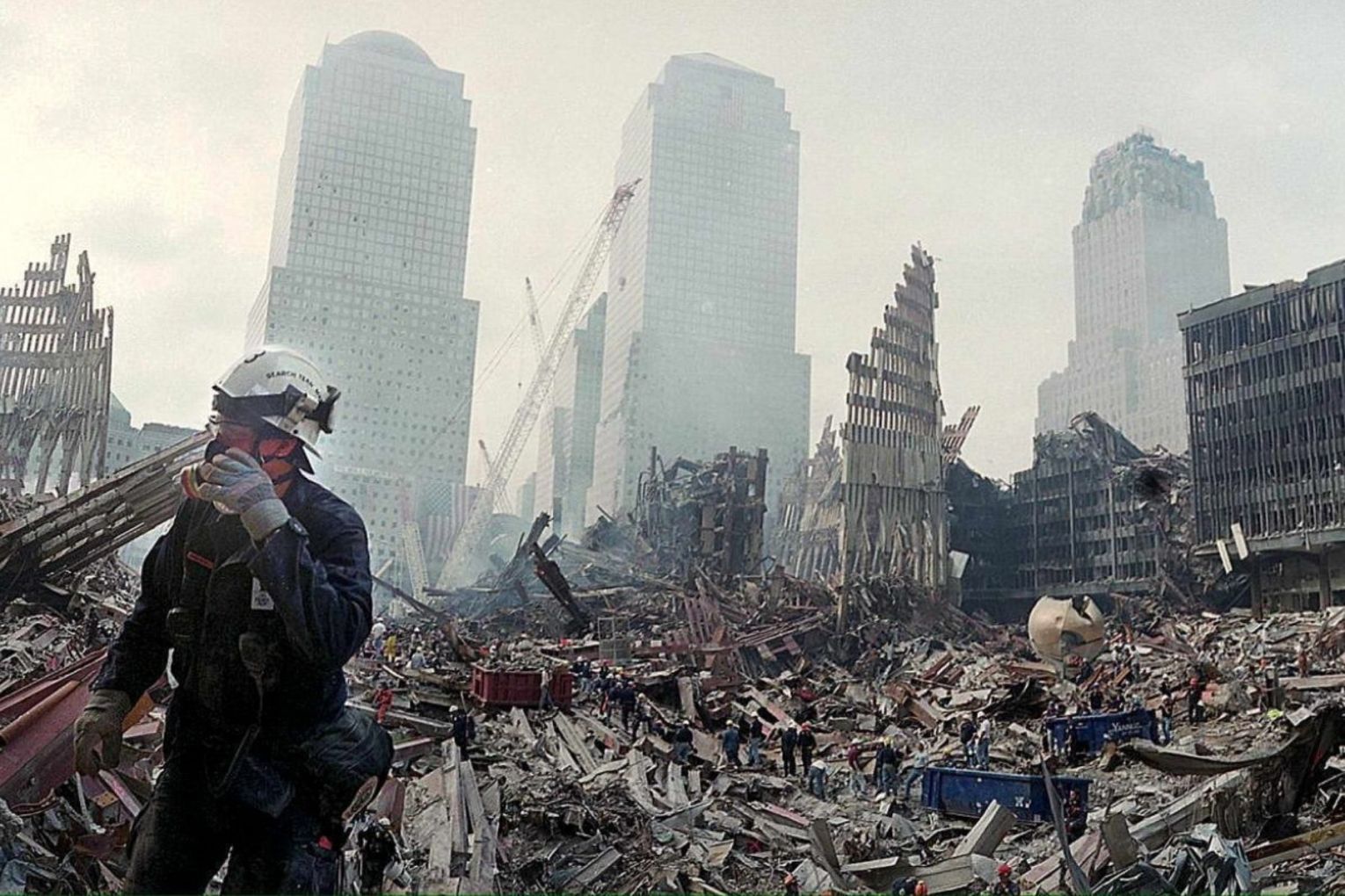 Rescue workers at the World Trade Centre terrorist attack site in New York, New York, USA in September, 2001. In a series of coordinated terror attacks using hijacked airplanes, two airplanes were flown into the twin towers, causing them both to collapse. The 09/11 attacks were the deadliest terrorist attacks to occur on U.S. soil. Picture: EPA/Ted S. Warren