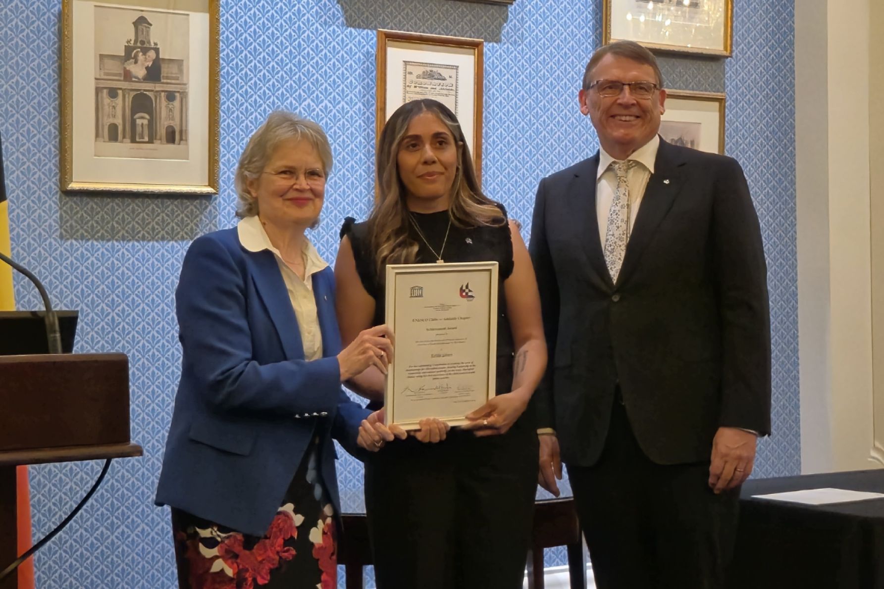 Her Excellency Frances Adamson, Kahlia Gibson, and Rod Bunten