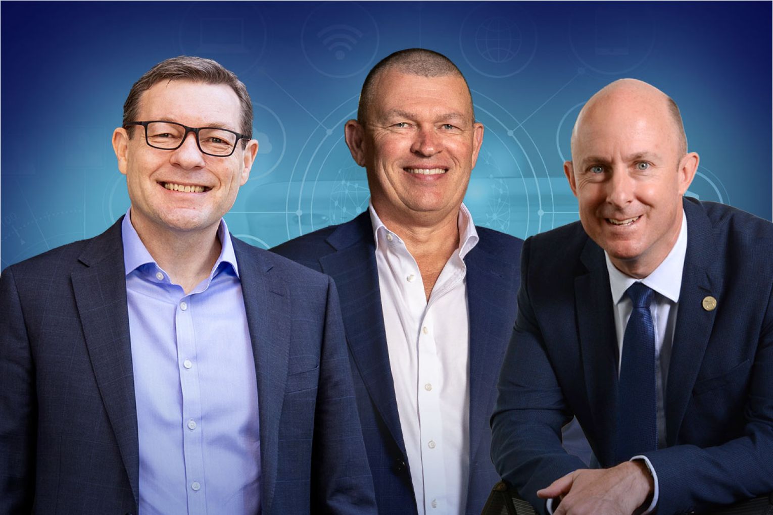 Steve Laidlaw, Todd Roberts and Nick May head up SA's top mutual banks. Graphic: James Taylor/InDaily.