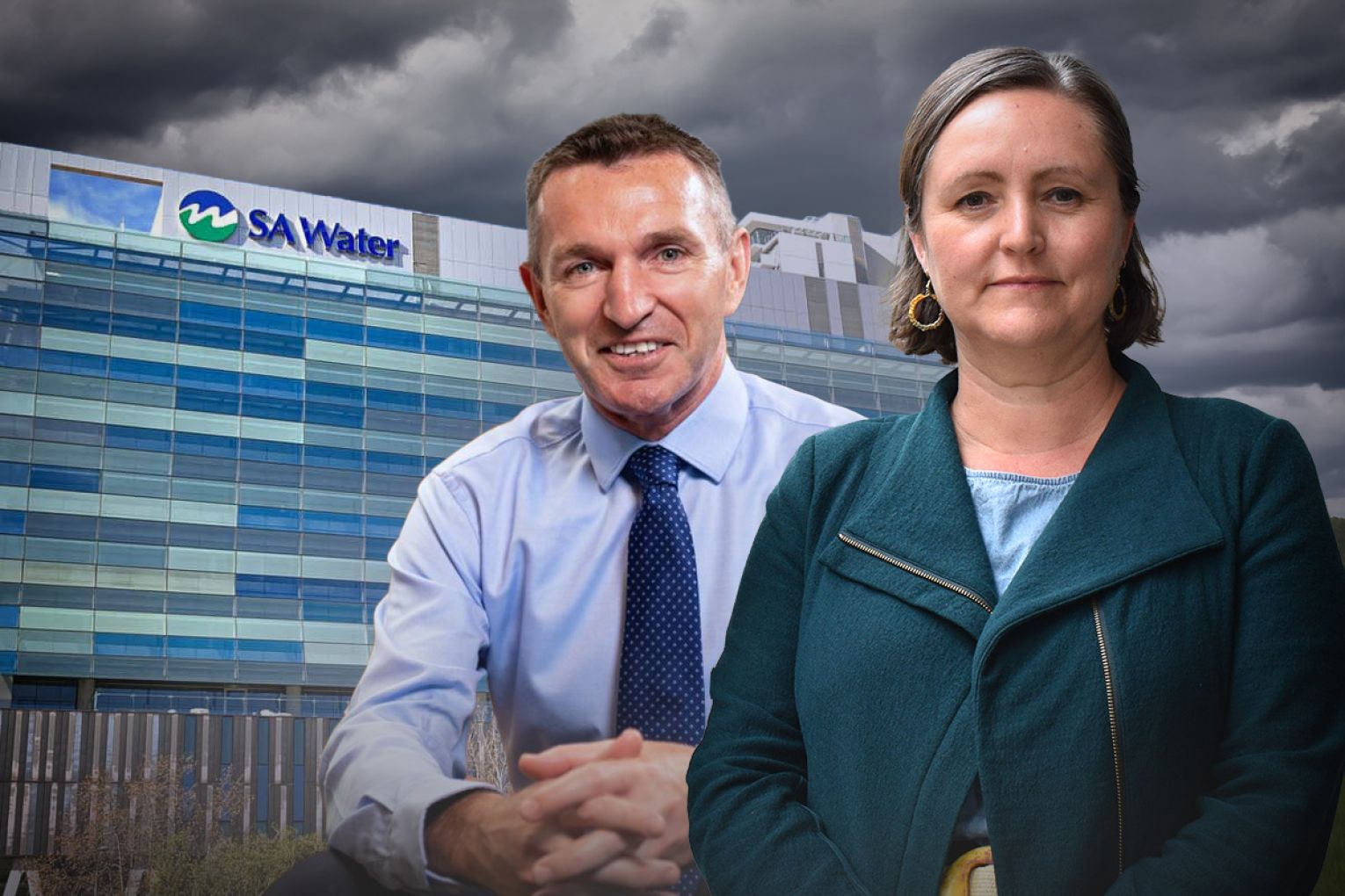 SA Water has reported thousands of complaints from South Australians impacted by from rising water bills. Pictured: SA Water Chief Executive David Ryan and Greens MLC Melanie Selwood. Graphic: James Taylor