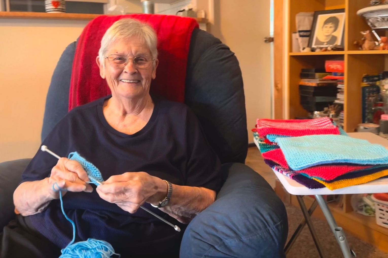 Bev Boag still knitting. Picture: supplied