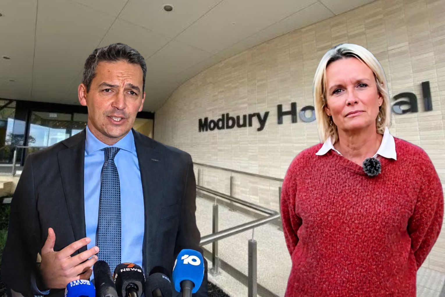 Health Minister Blair Boyer (left), Salaried Medical Officers Union boss Bernadette Mulholland. Graphic: InDaily.