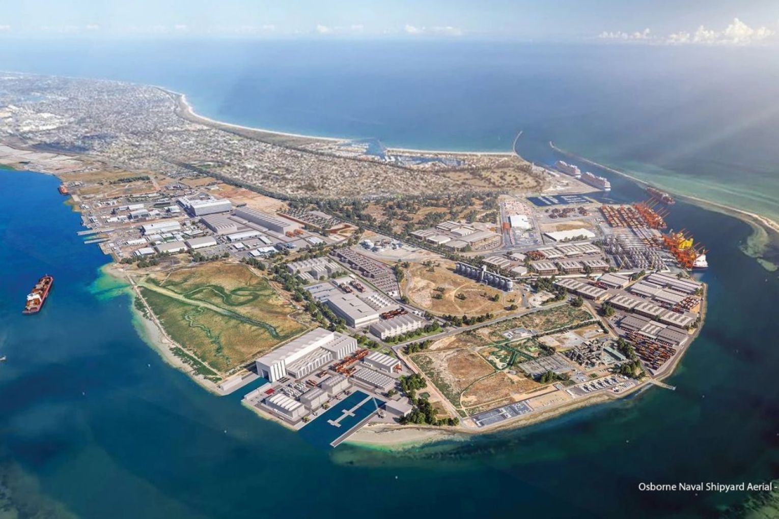 An artist impression of the Osbourne Naval Shipyard. Picture: DefenceSA