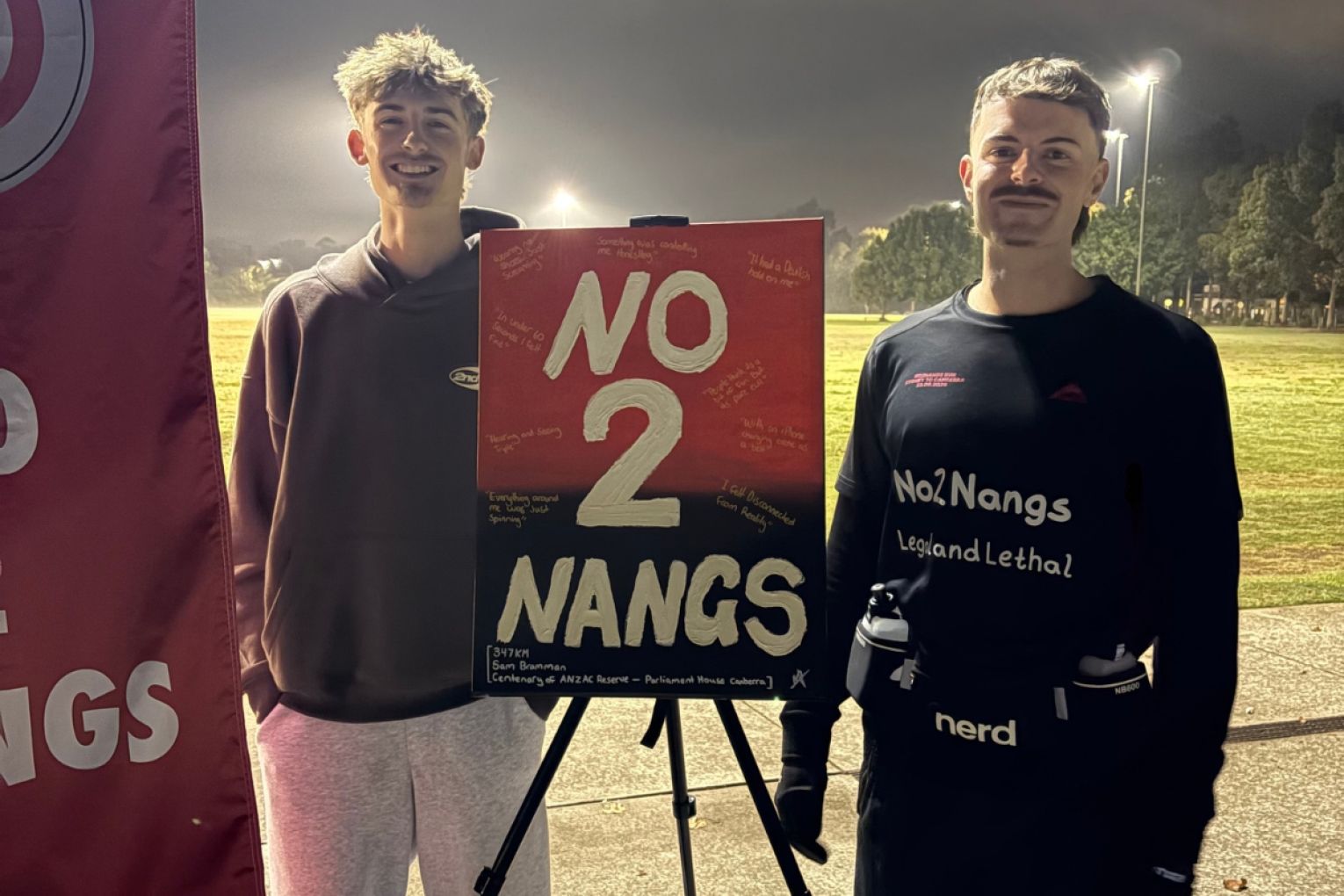 Sam Bramman ran all the way from Sydney to Canberra to raise awareness about the danger of nitrous oxide. Photo: Supplied