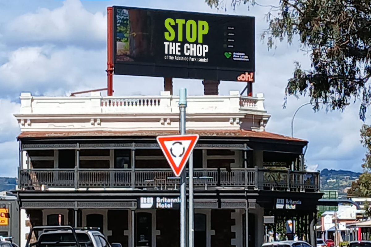 Stop And R View Sign Protesters find home for banned park lands billboard - News | InDaily ...