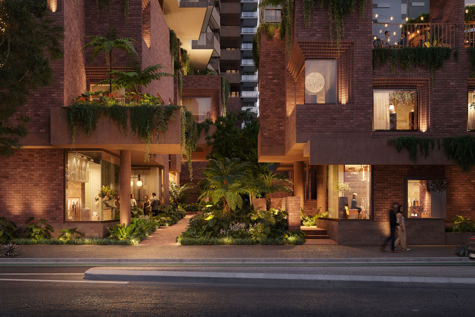 Renders of Sanctuary by Aria Property Group, which will redevelop five lanes across South Brisbane's Melbourne Street | Credit: Aria Property Group