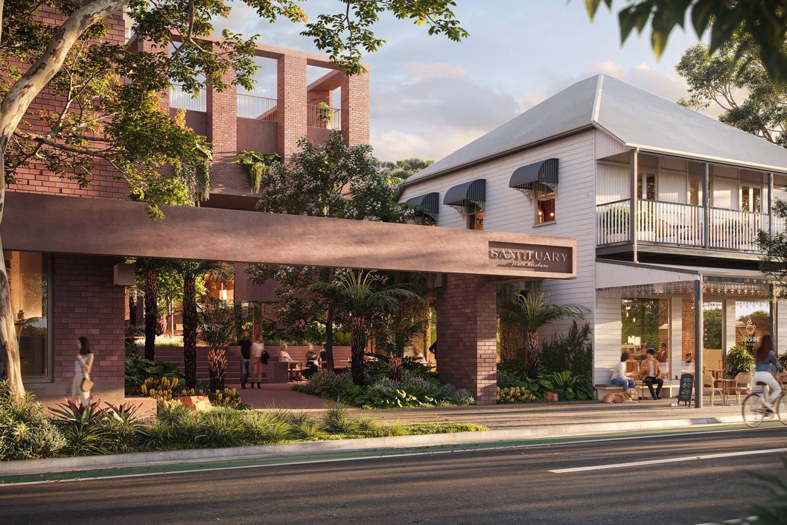 Renders of Sanctuary by Aria Property Group, which will redevelop five lanes across South Brisbane's Melbourne Street | Credit: Aria Property Group