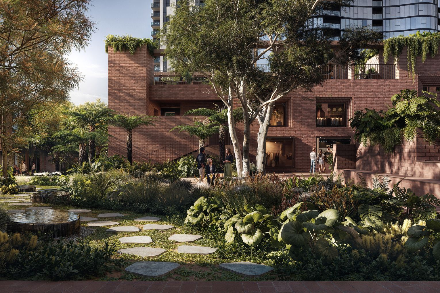 Renders of Sanctuary by Aria Property Group, which will redevelop five lanes across South Brisbane's Melbourne Street | Credit: Aria Property Group