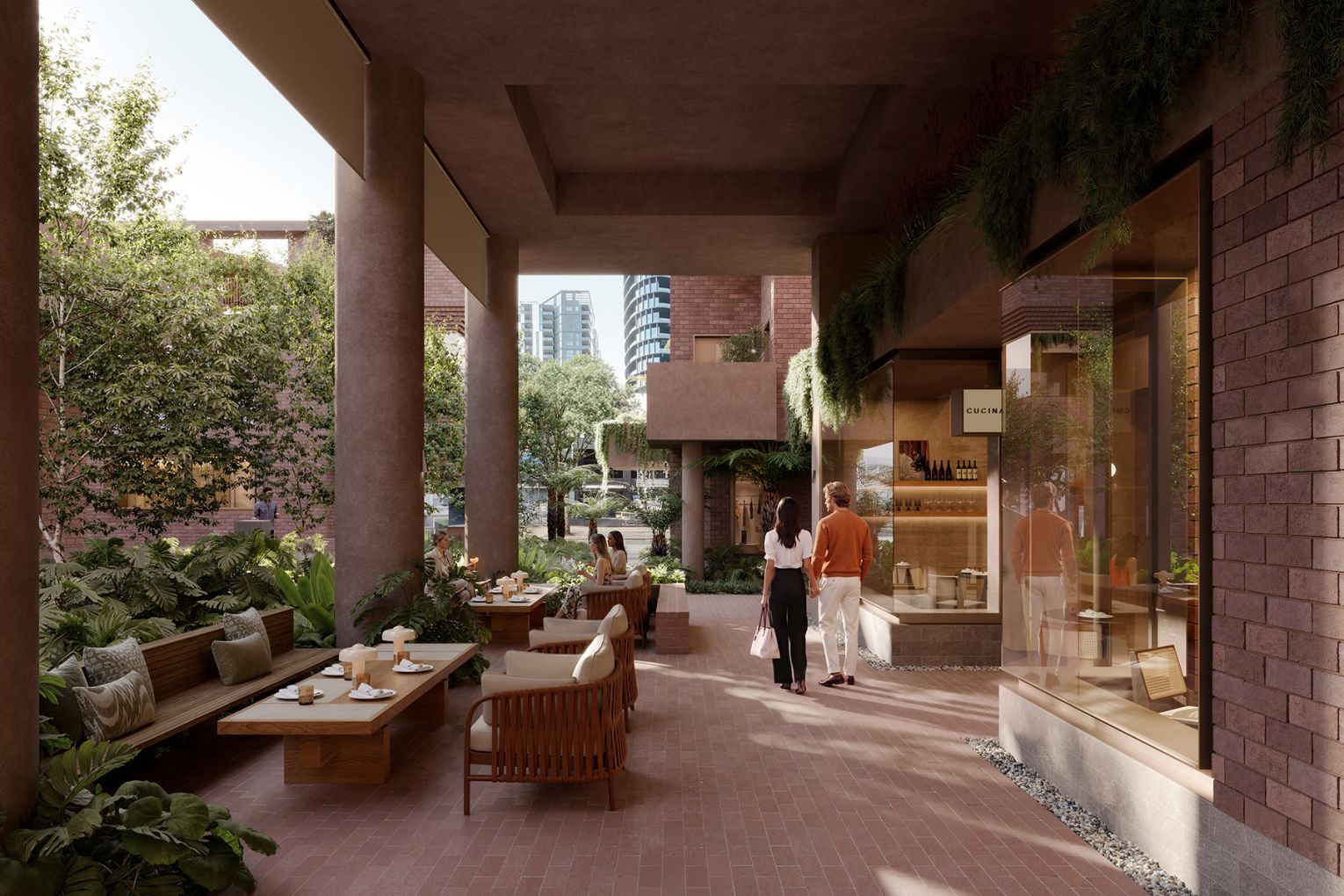 Renders of Sanctuary by Aria Property Group, which will redevelop five lanes across South Brisbane's Melbourne Street | Credit: Aria Property Group