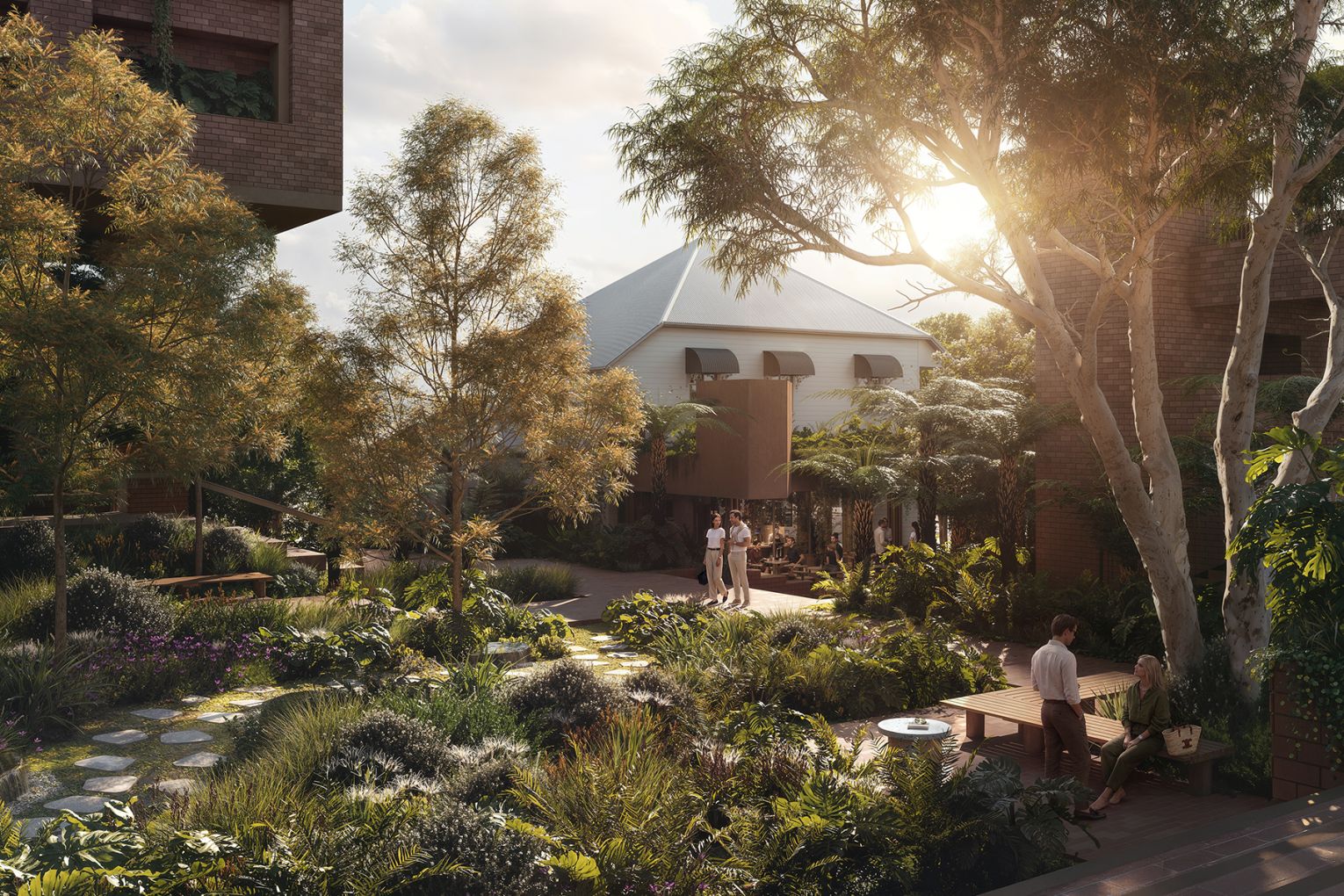 Renders of Sanctuary by Aria Property Group, which will redevelop five lanes across South Brisbane's Melbourne Street | Credit: Aria Property Group