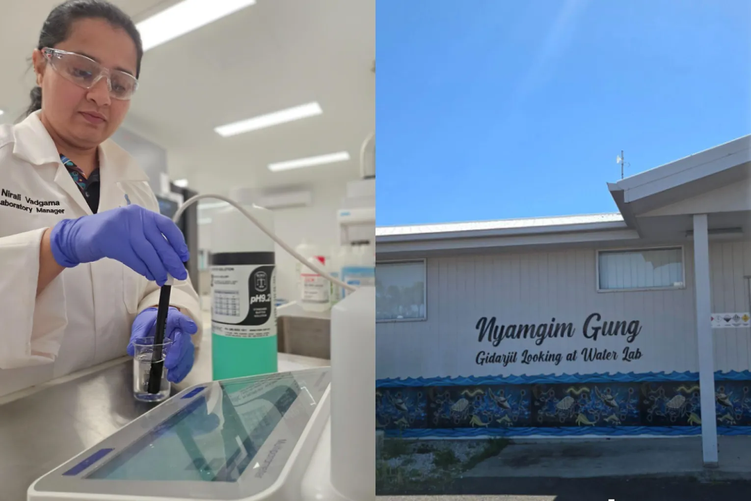 Nirali Vadgama testing a water sample at Nyamgim Gung Laboratory using the facility’s newly accredited equipment | Credit: images supplied